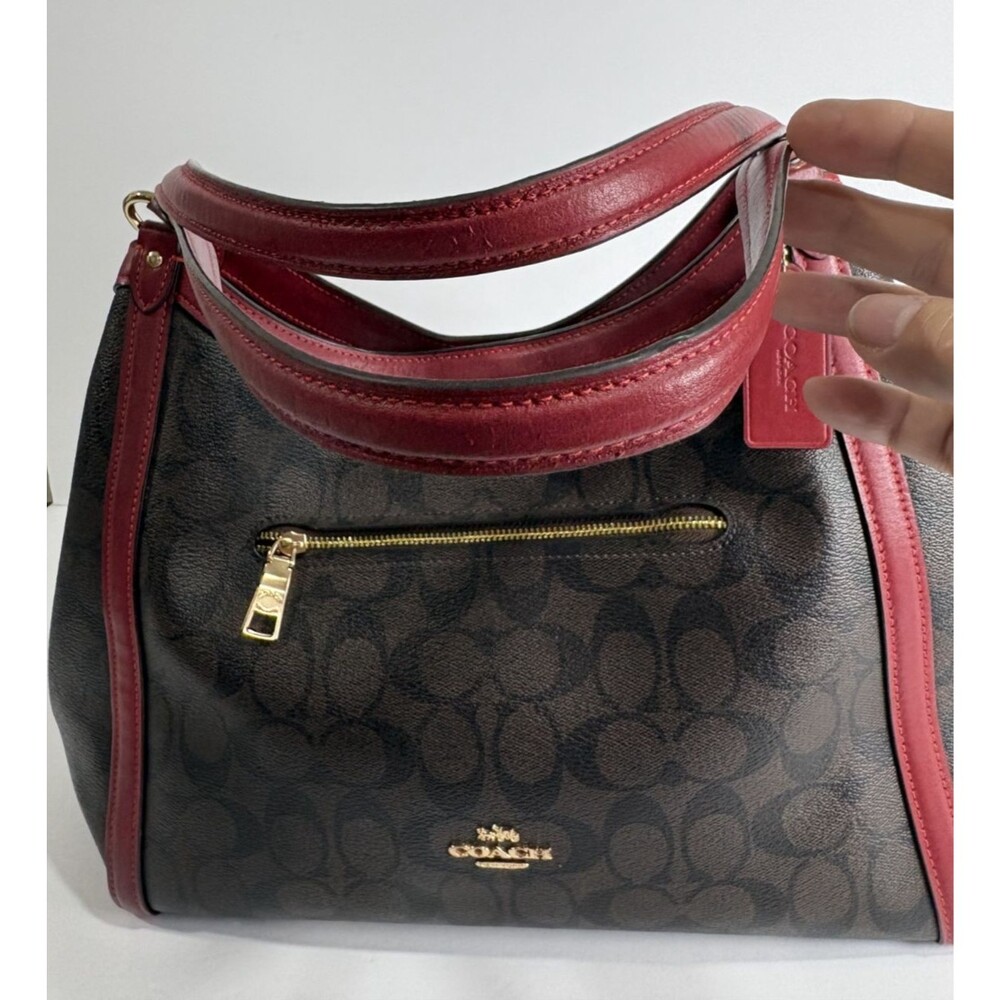 COACH Kristy Women's Purse Shoulder Bag Signature Coated Canvas Brown / Red - Picture 9 of 10